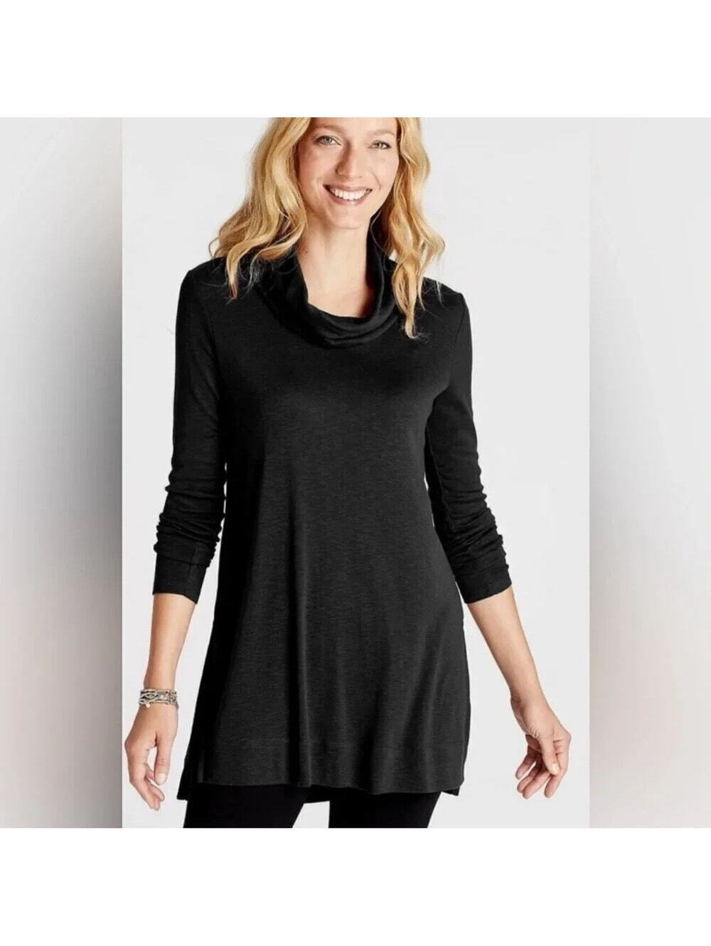 J. Jill EUC Women's Black Pima Cotton Cowl Neck Tunic Top Size S